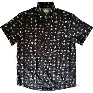 Buc-ee’s Men’s Buttondown Short Sleeve Shirt - Planets Galaxy Aliens - Medium